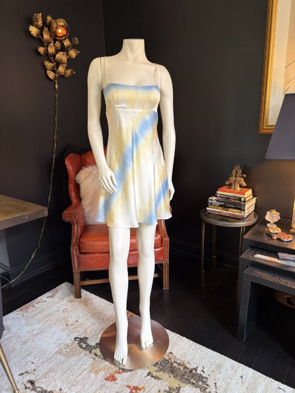 ZARA Blue & Yellow Watercolor Stripe Strappy Slip Mini Dress S
